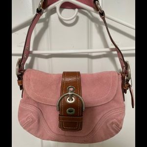Coach pink suede purse with tan/brown accents